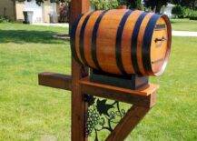 whiskey barrel mailbox on stand