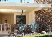 A desert home with xeriscaping front yard.