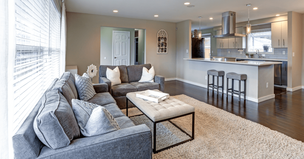 A spacious open concept living room.