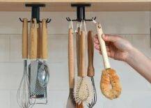 under cabinet hooks with hanging kitchen tools