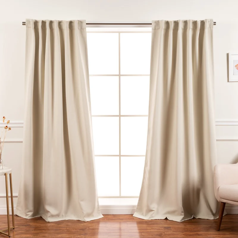 beige floor length curtains