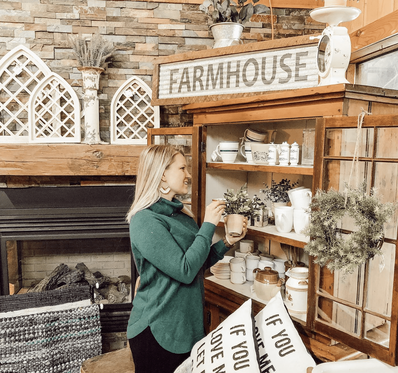 woman shopping in vintage store for decor