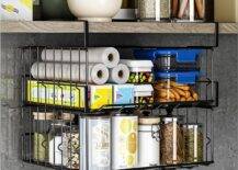 under shelf basket with pantry items