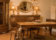 Antique furniture in a grandmillennial style dinning room.