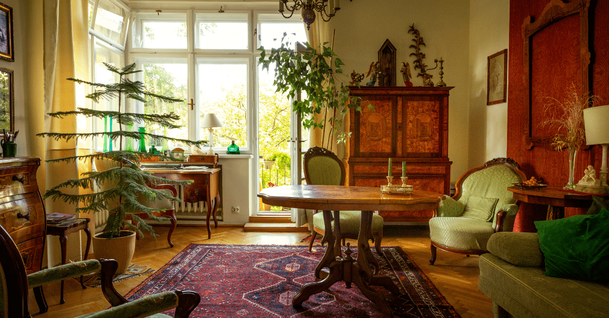 Antique furniture in a Grandmillennial Style room.