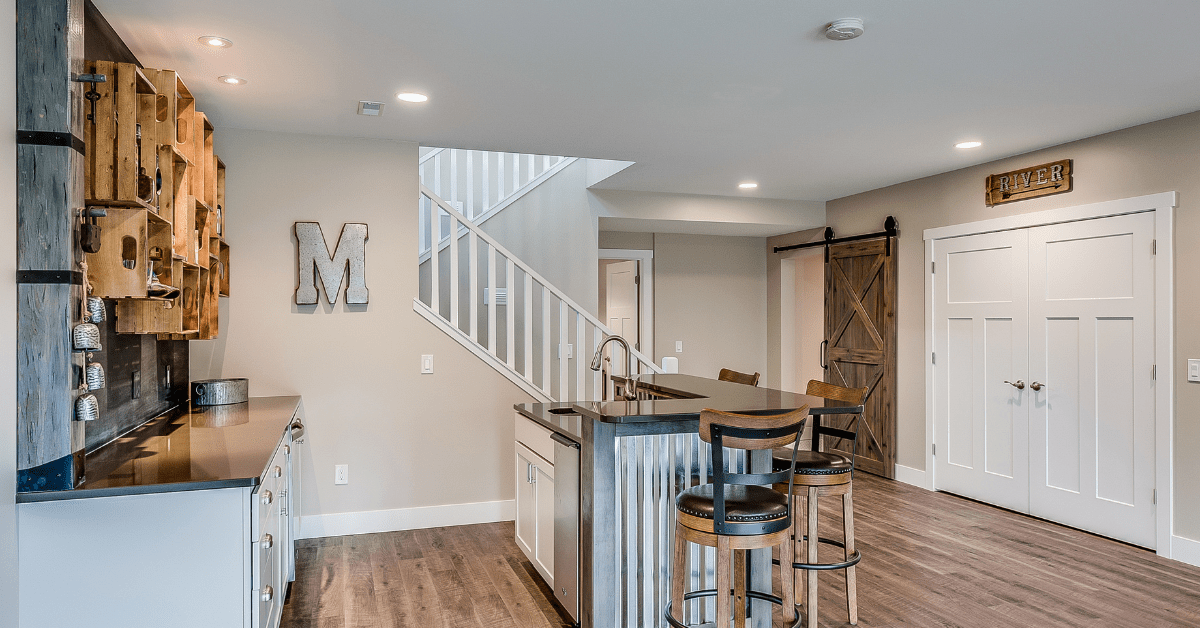 Modern kitchen in basement.