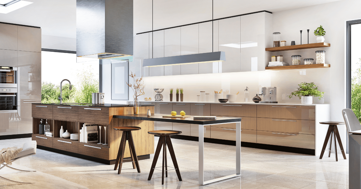 A modern organic kitchen with sleek furniture.