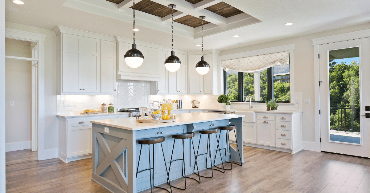 Modern yet bright kitchen in farmhouse style.