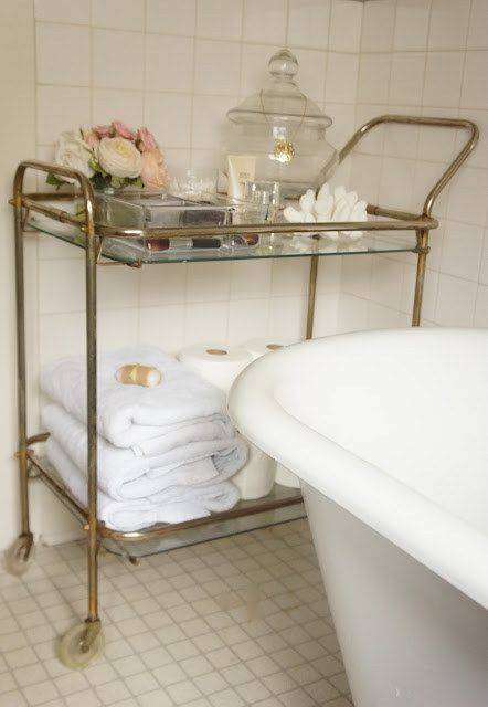 bar cart being used in bathroom