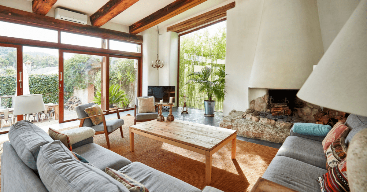 Modern farmhouse decor in a living room.