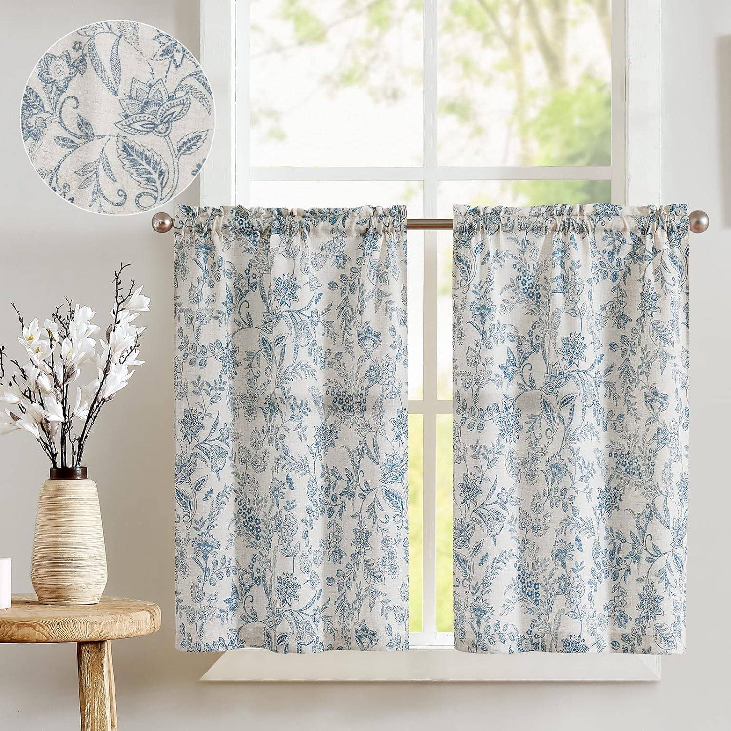 blue flourish cafe curtains