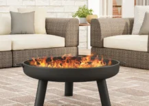 shallow fire pit on patio