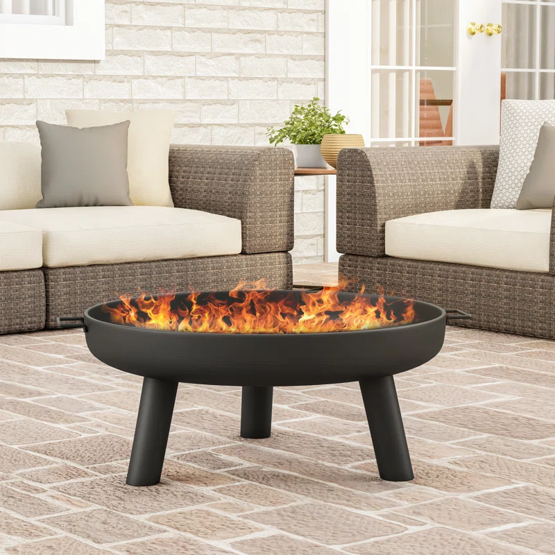 shallow fire pit on patio