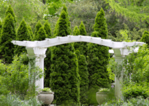 White wooden garden arch.