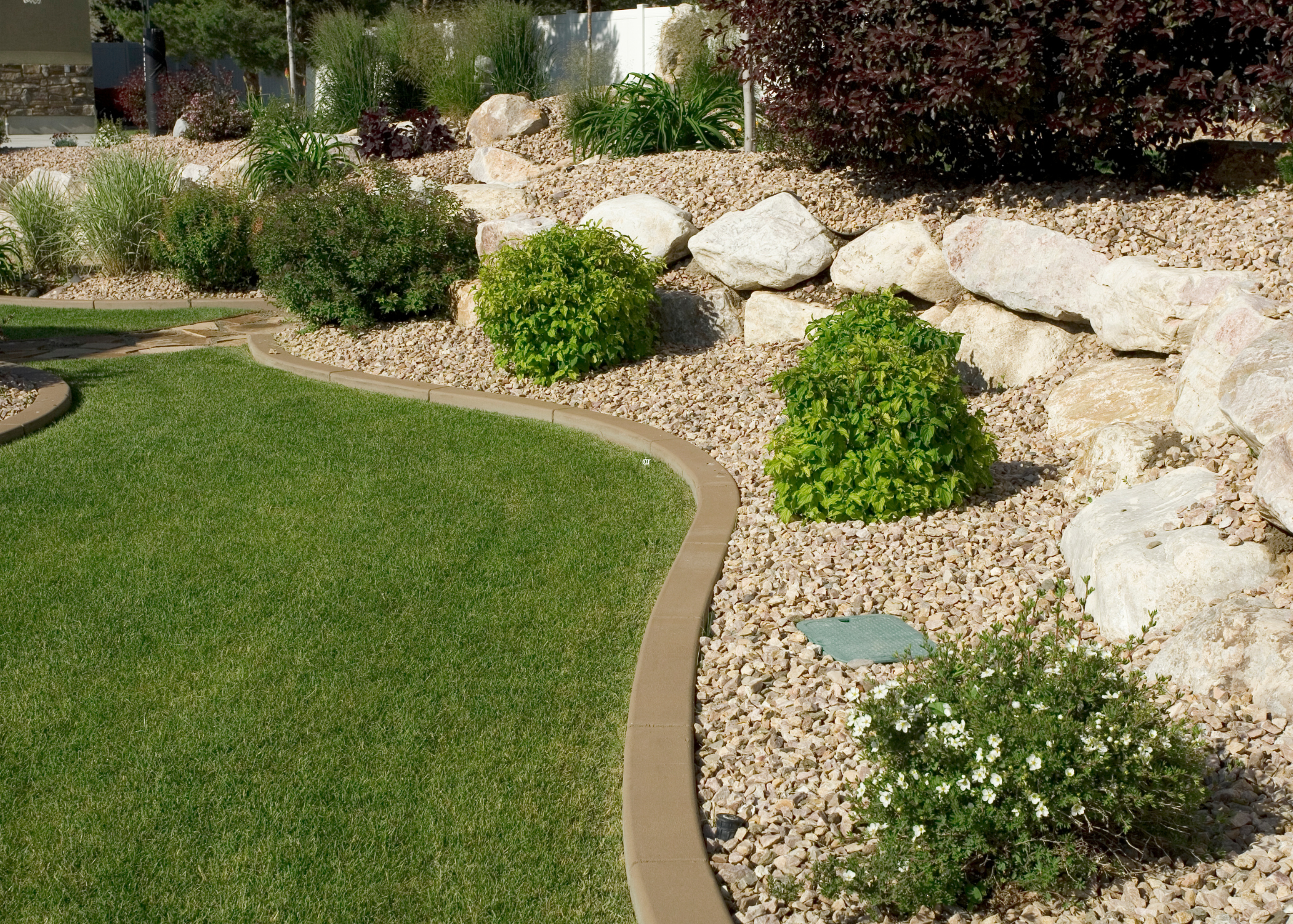 landscaped yard with rocks and grass