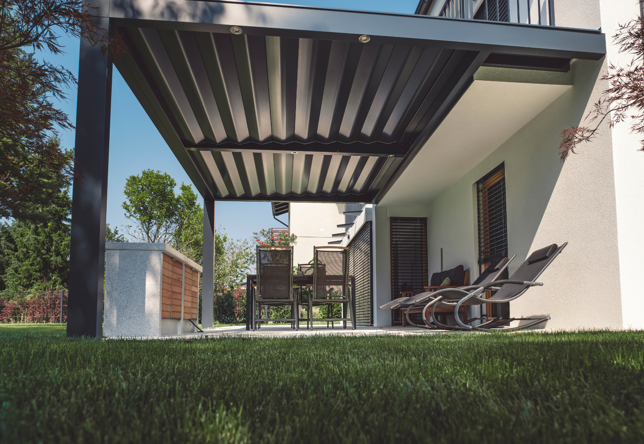 Metal Roof Panels on pergola.