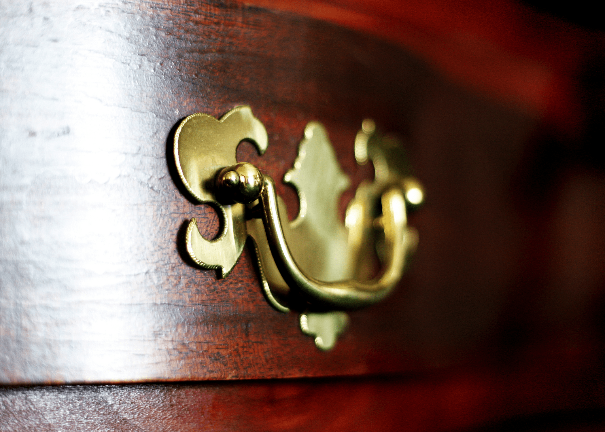 close up of dated drawer pull