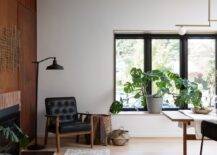 window seat with plant in window