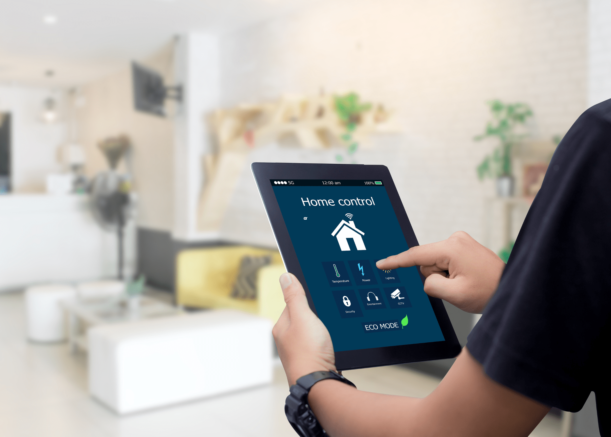 peson looking at ipad for smart home