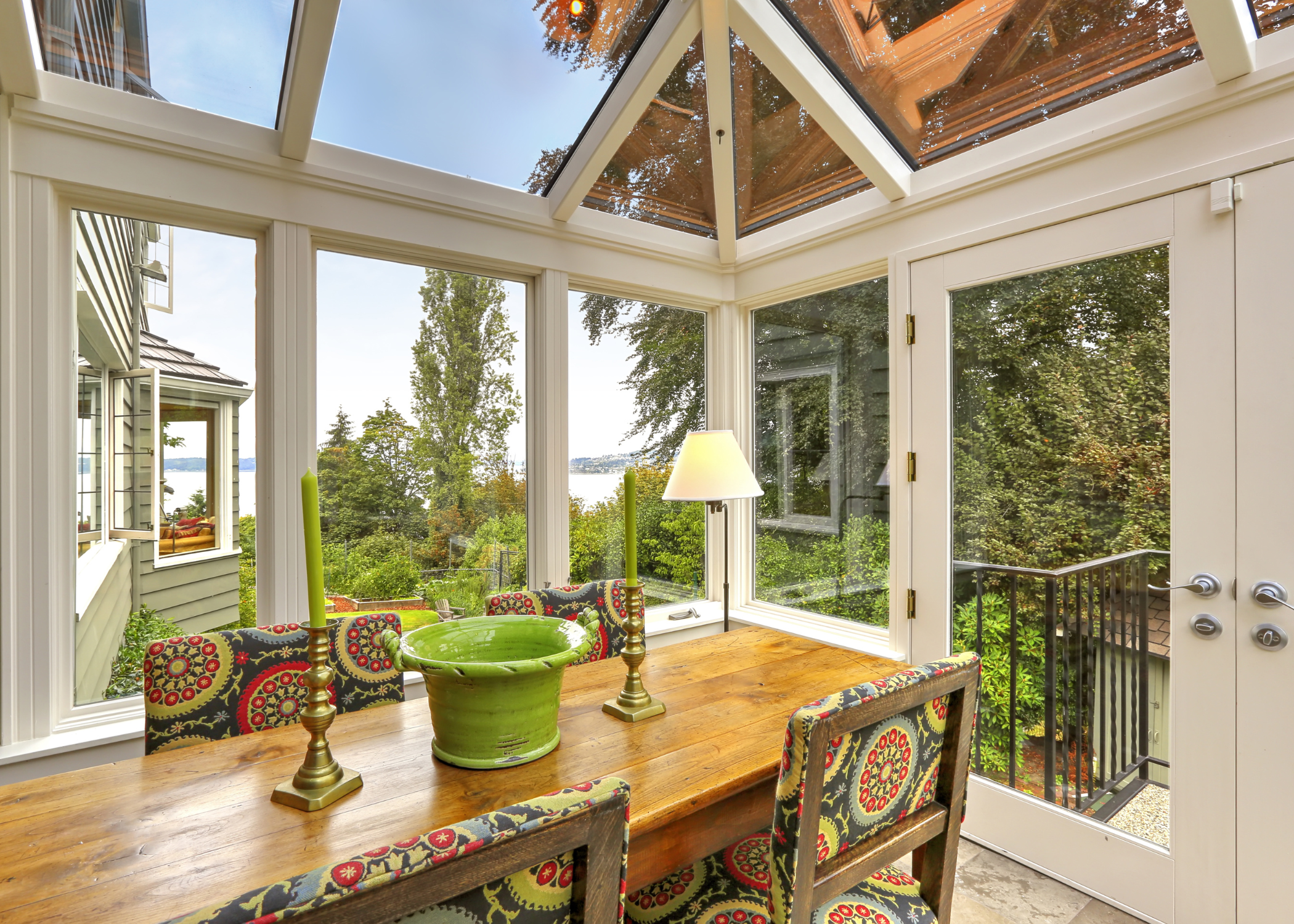 large sunroom with table