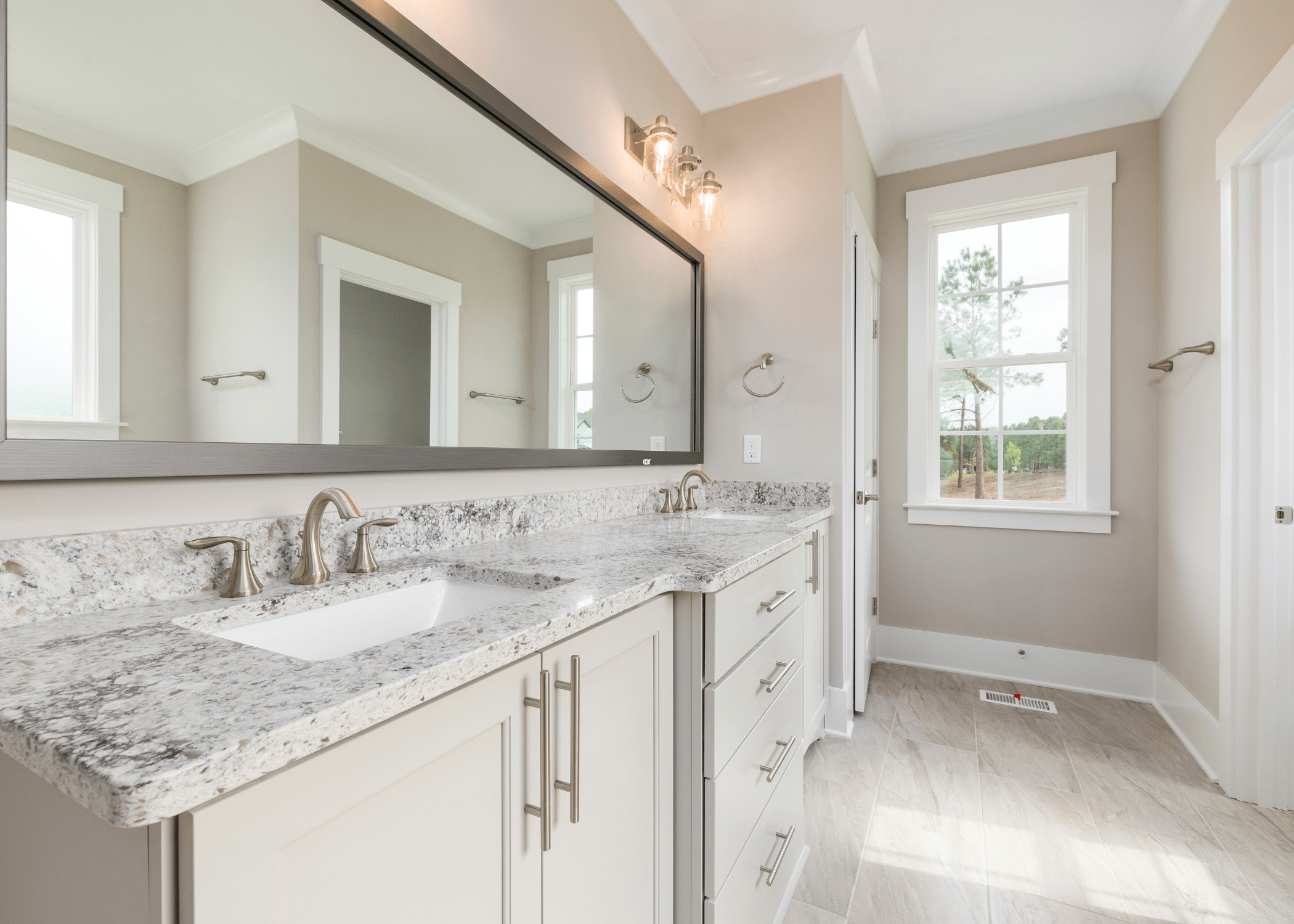 bathroom large with marble countertops white and grey