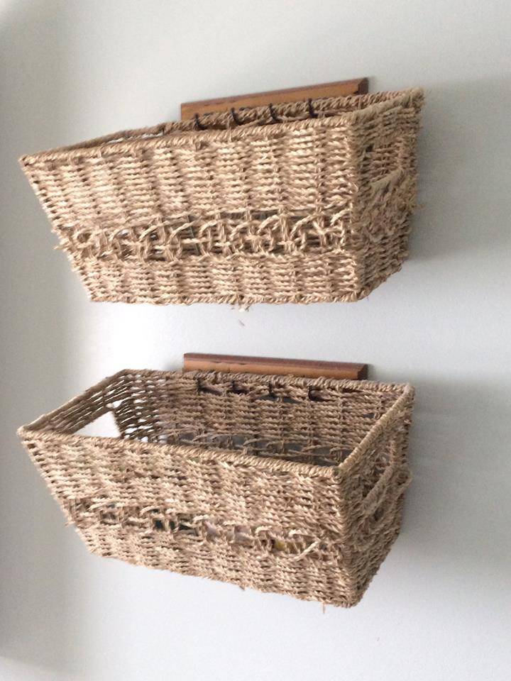 hanging wall baskets in bathroom