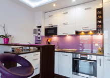 White and purple kitchen.