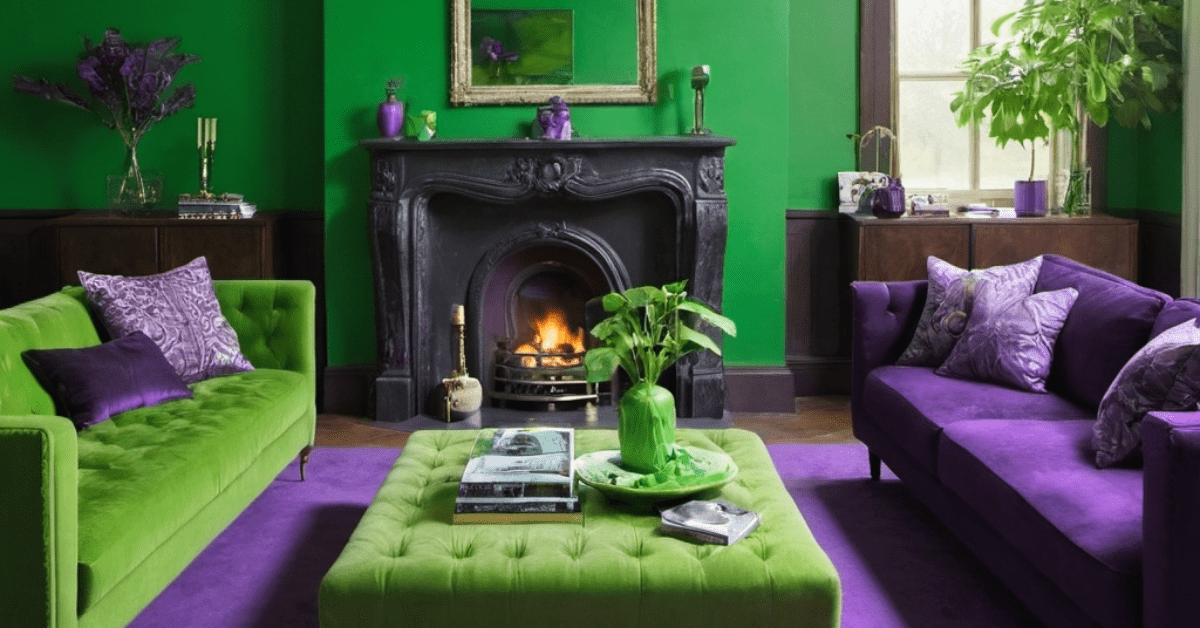 Green and purple living room.