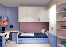 A blue and purple bedroom.