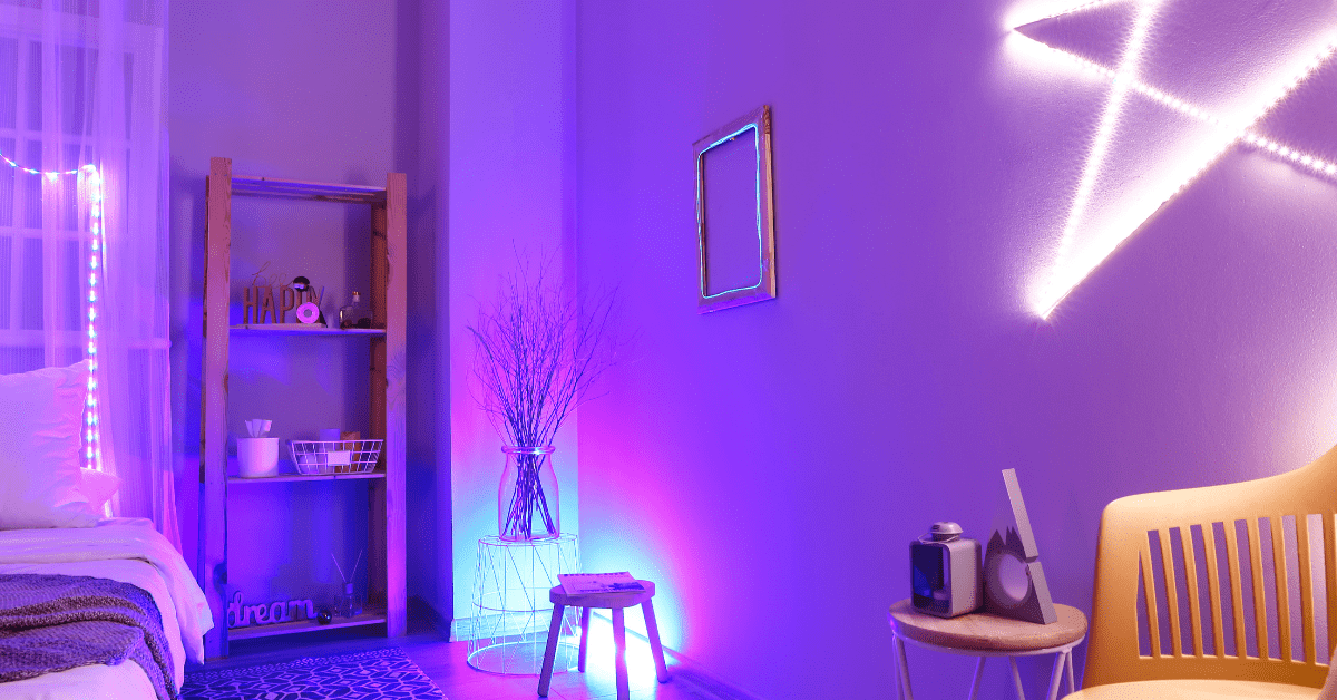 A purple room with various shades of purple.