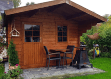 A rustic shed made of wood.