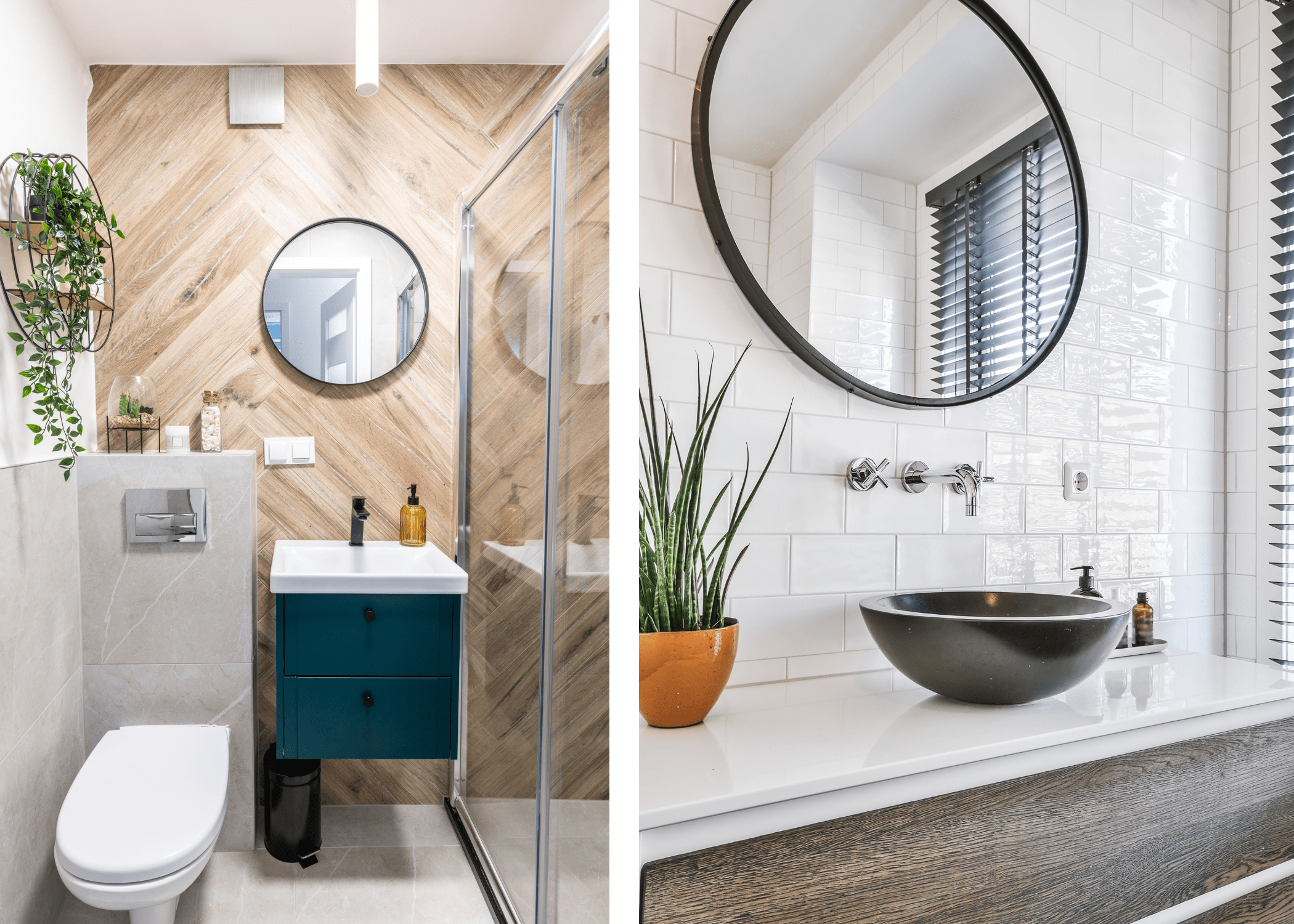 3/4 bathroom ideas with round mirrors