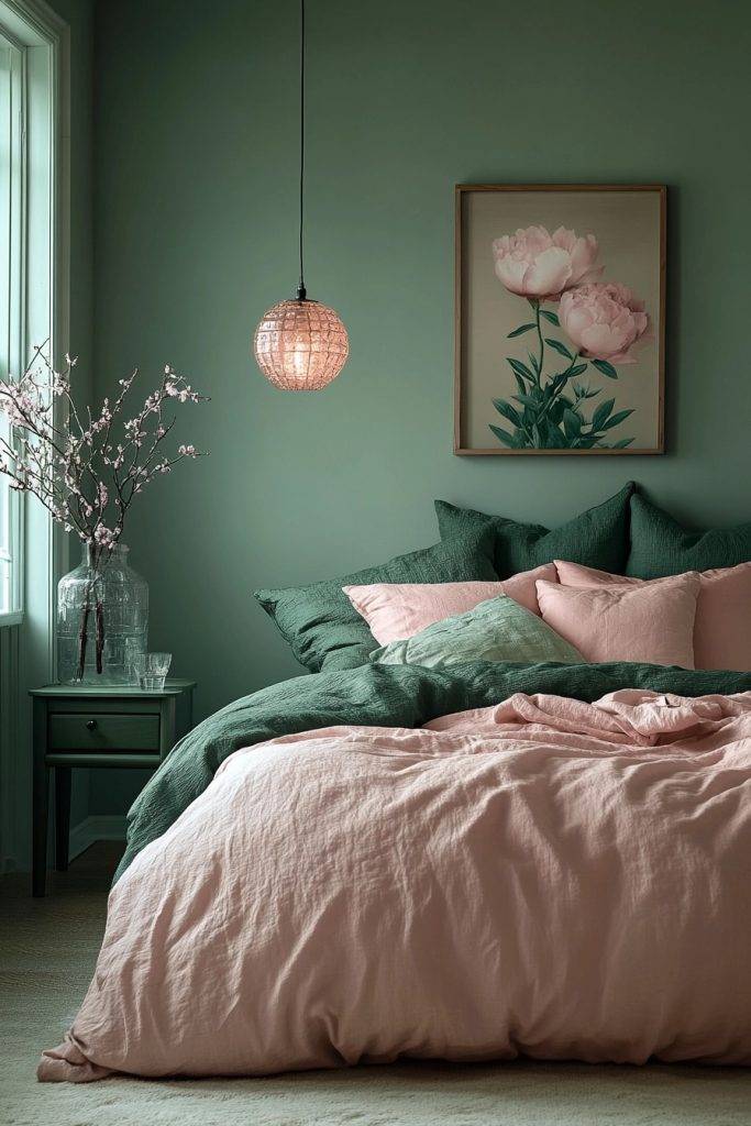 green and pink bedroom design