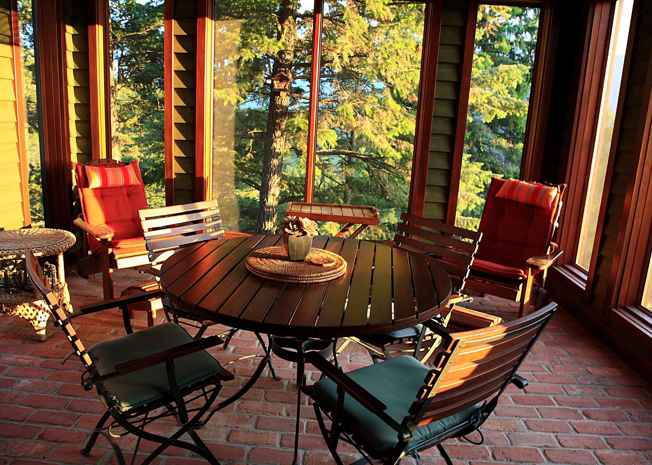 screened in patio in forest area