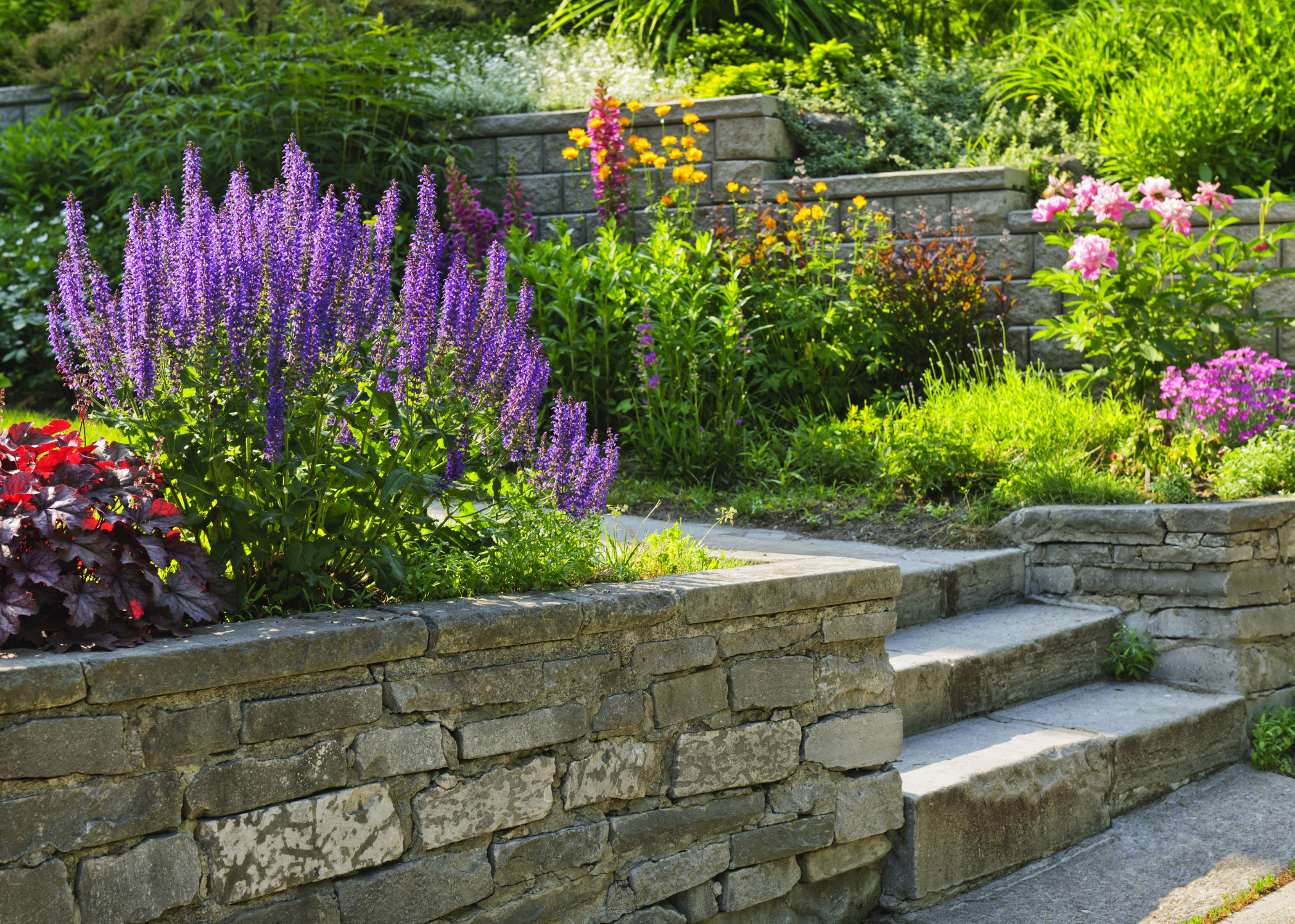 rock wall in garden