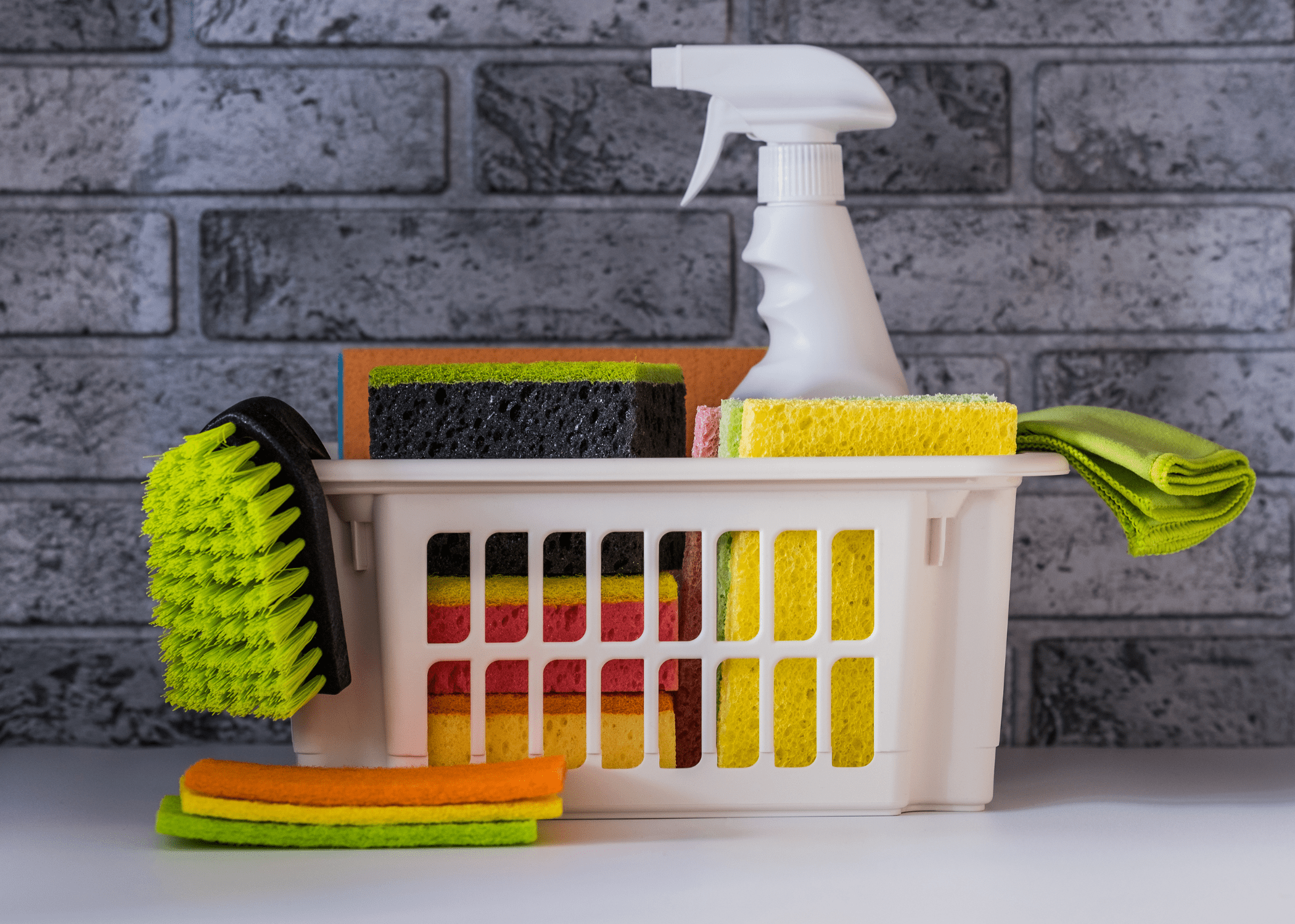 basket of cleaning supplies