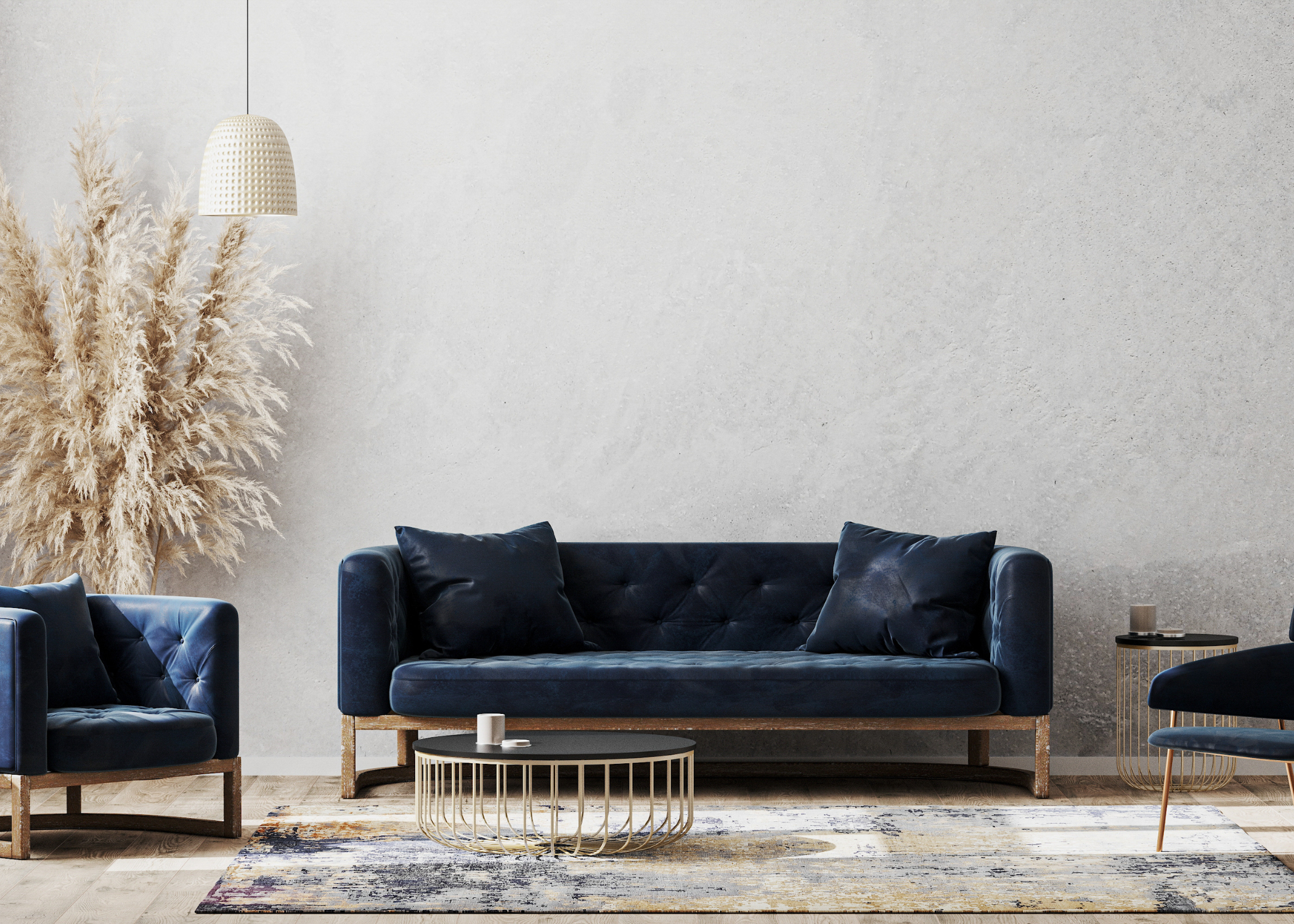 blue navy velvet couch living room modern