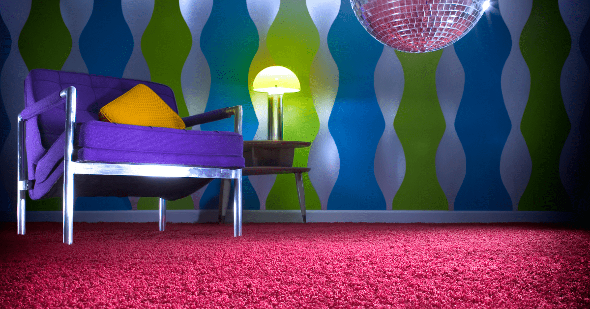 Colorful room with '70s decor.