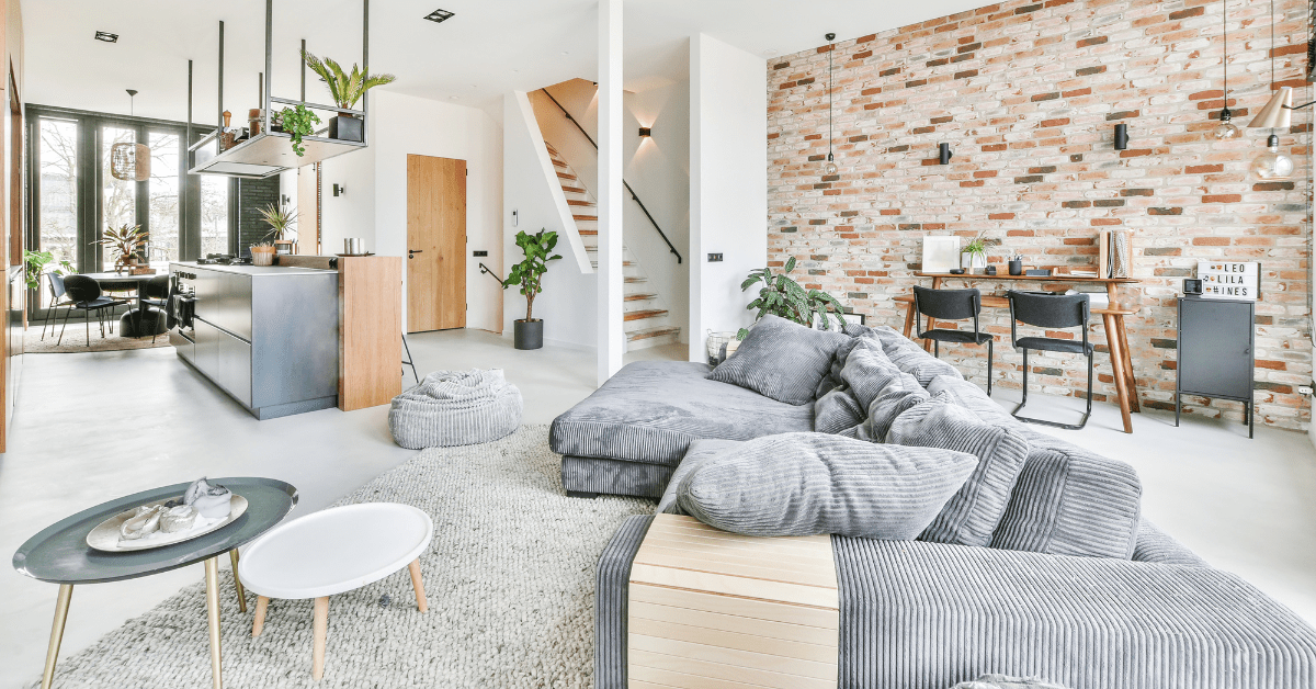 Plush furniture in transitional style living room.