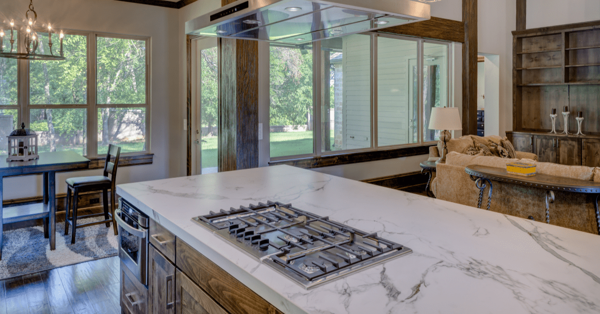 Kitchen island with stove top.