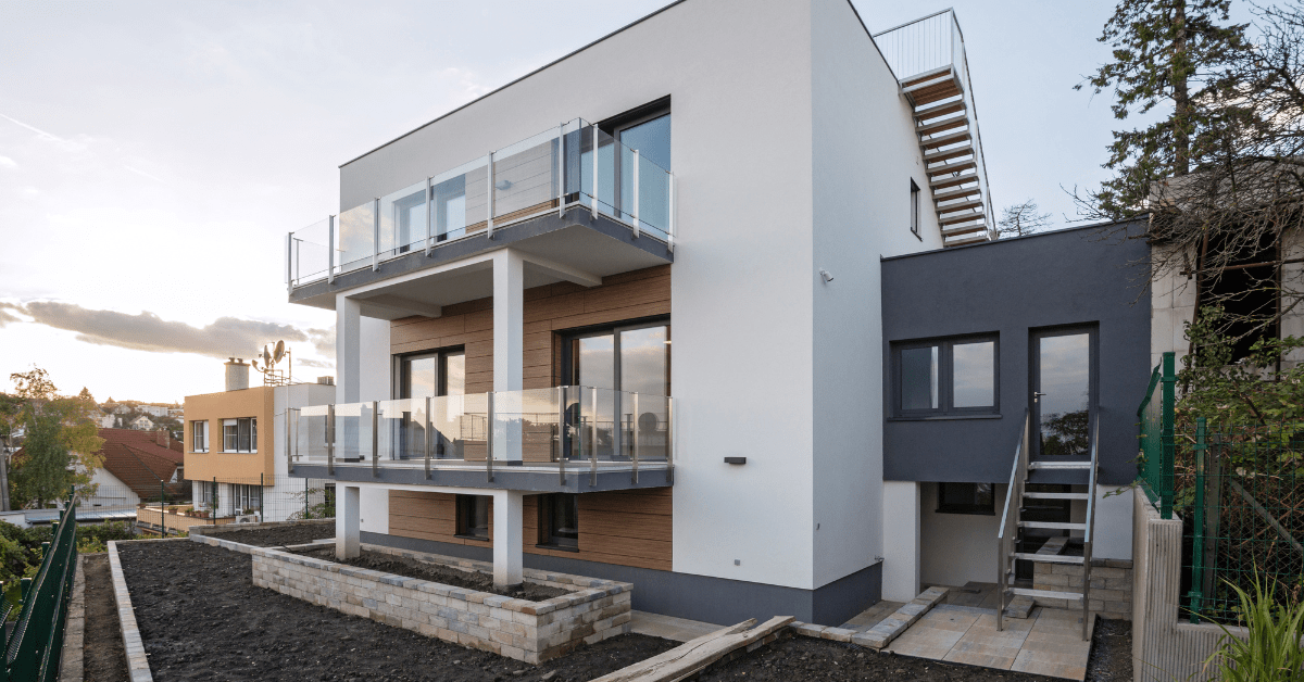 Modern styled white house exterior.