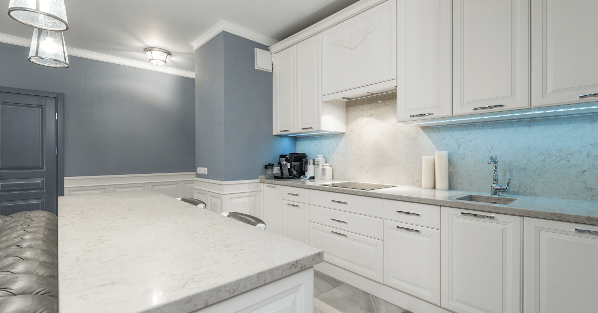 White kitchen with modern styling.