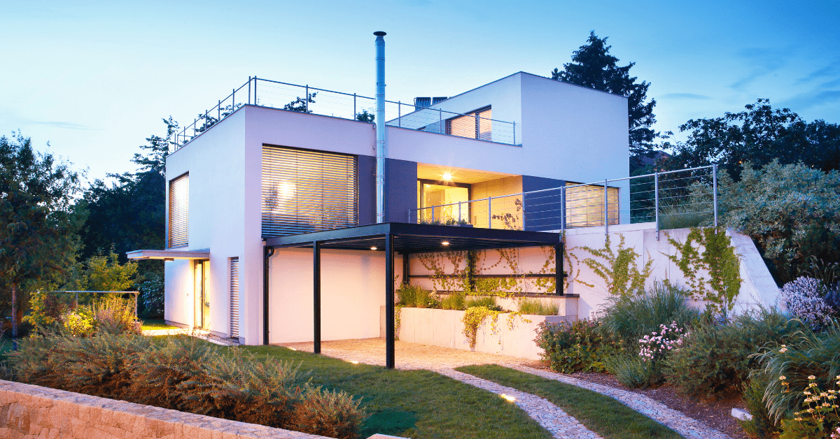 Contemporary styled house exterior.