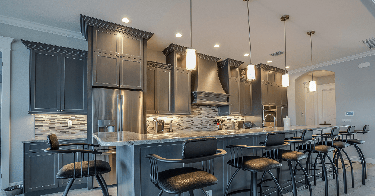 Pendant lights in a kitchen.