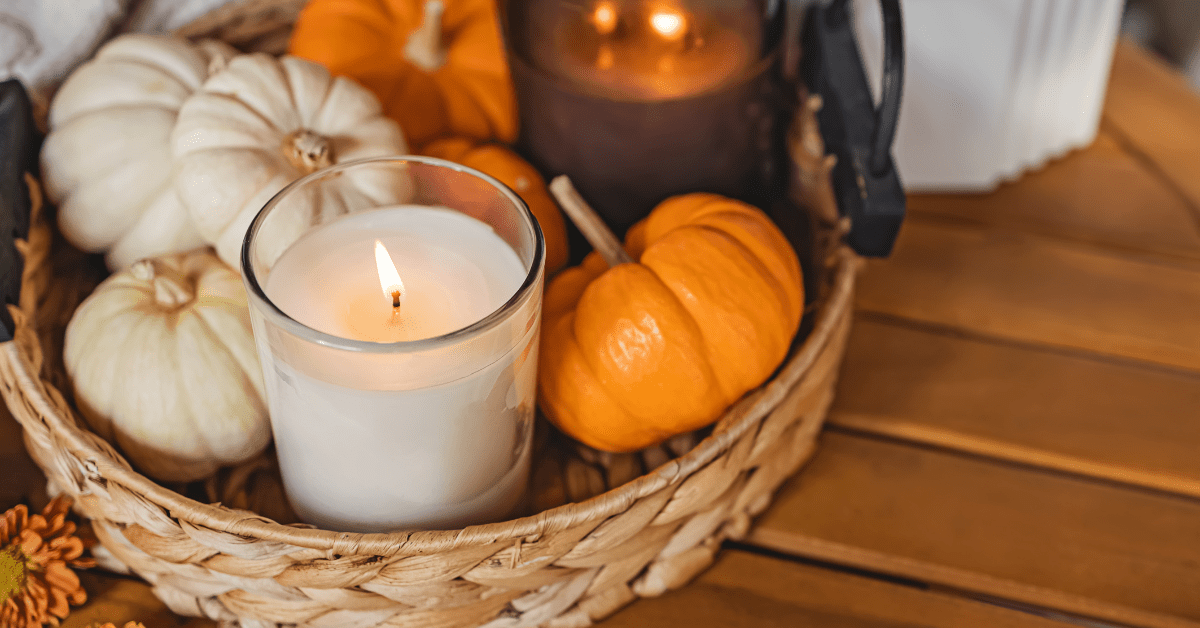 Fall-themed decor for coffee table.