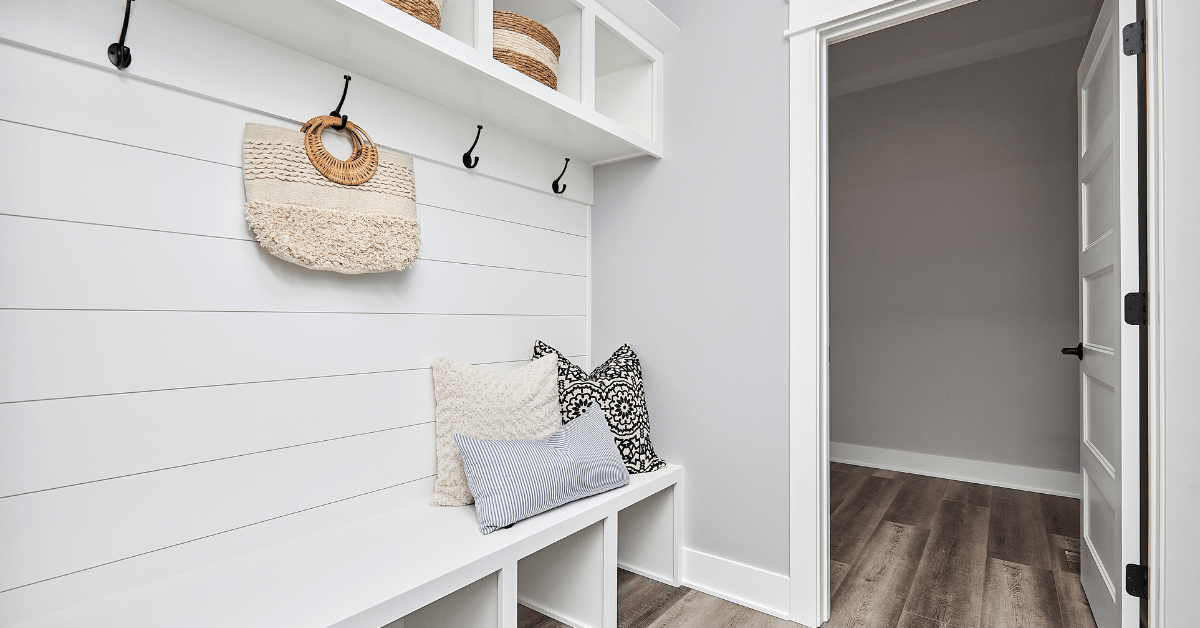 Modern entryway painted white.