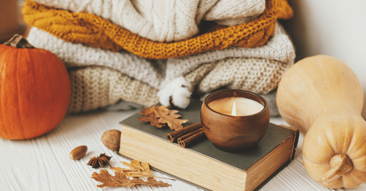 Fall-themed decor for coffee table.