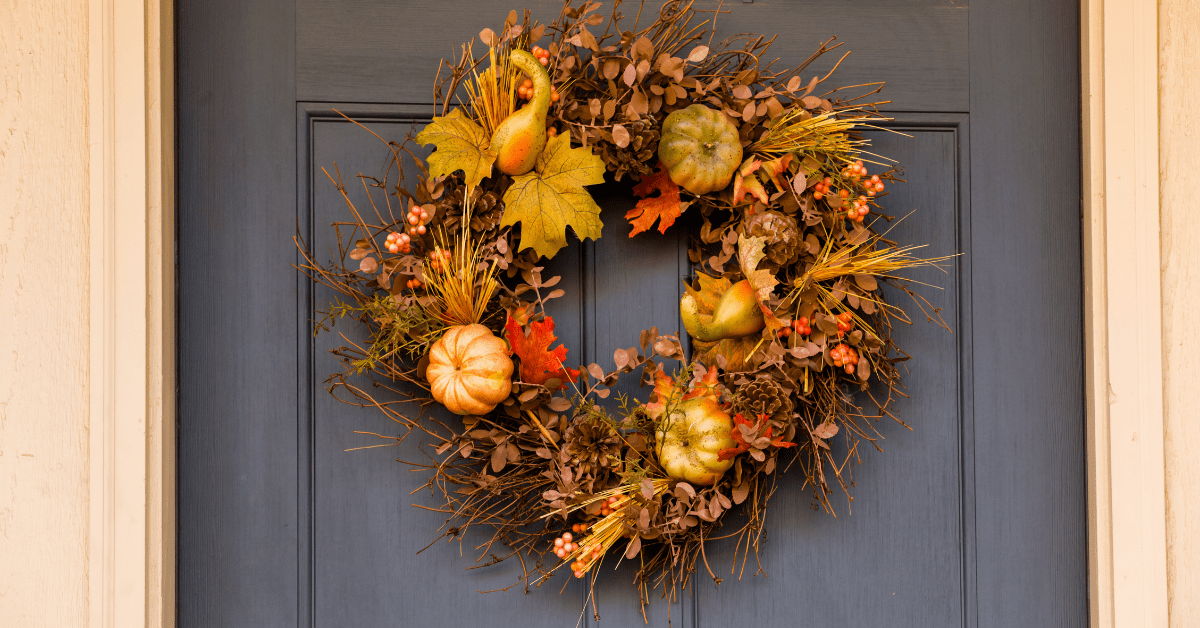 Fall wreath on front door.