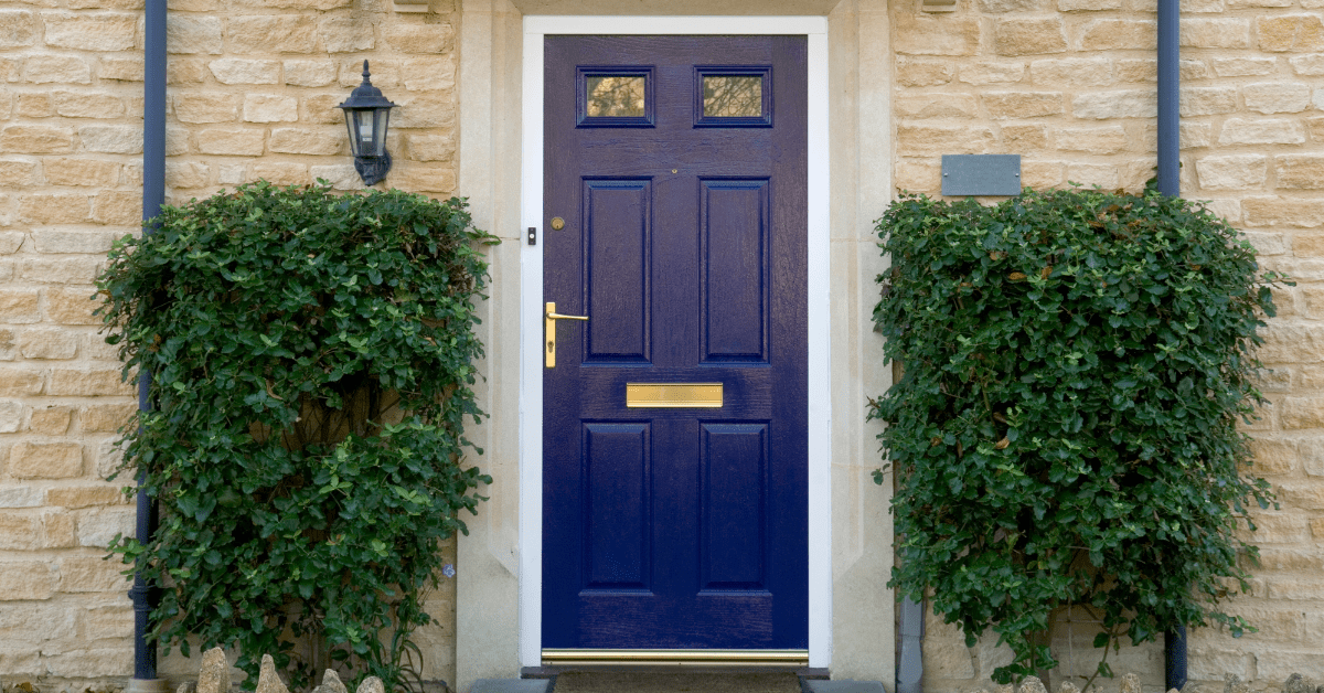 Blue front door.