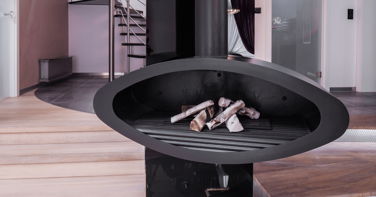 Black floating fireplace.